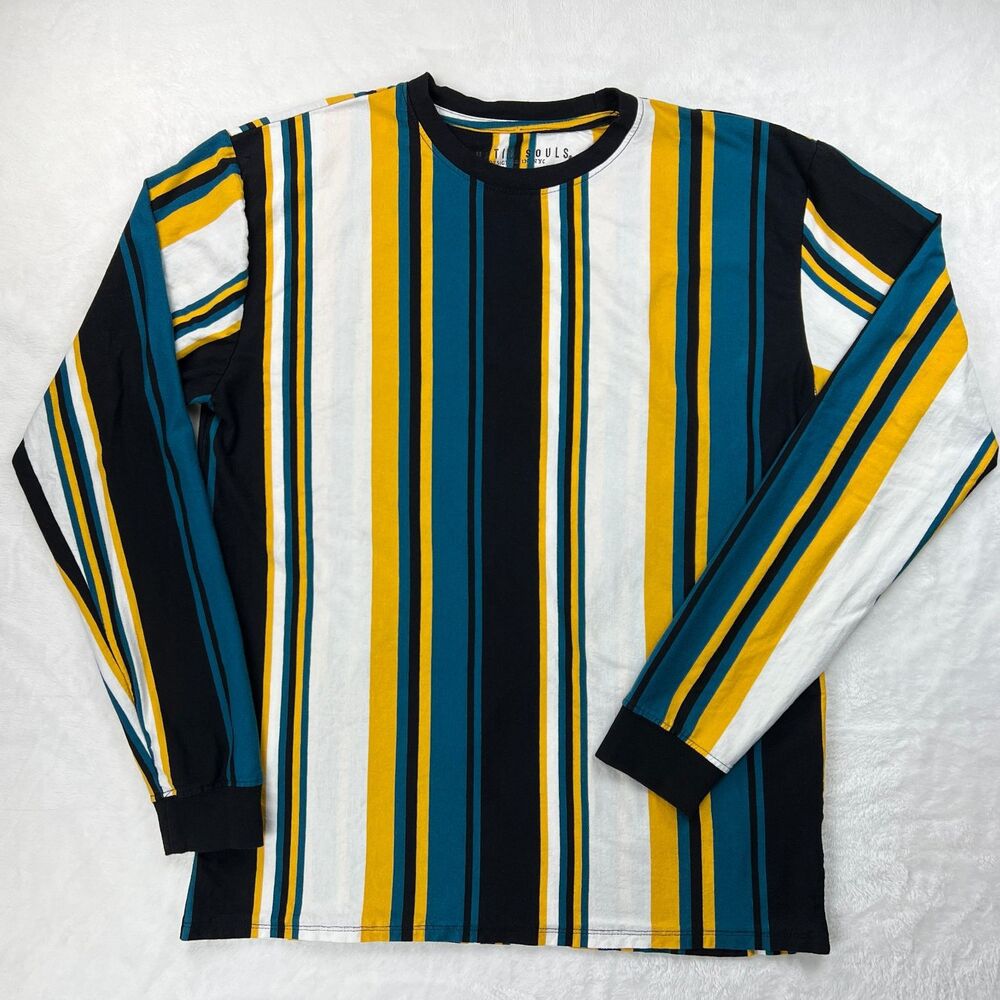 Rustic Souls Men’s Large Long Sleeve Multi-Color Vertical Stripe T-Shirt Cotton
